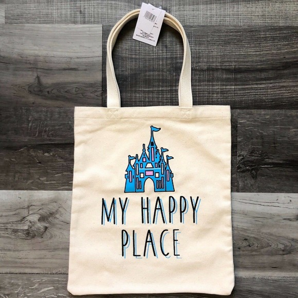Disney Handbags - New Disney Parks Tote Bag My Happy Place Embroidered Castle Premium Canvas